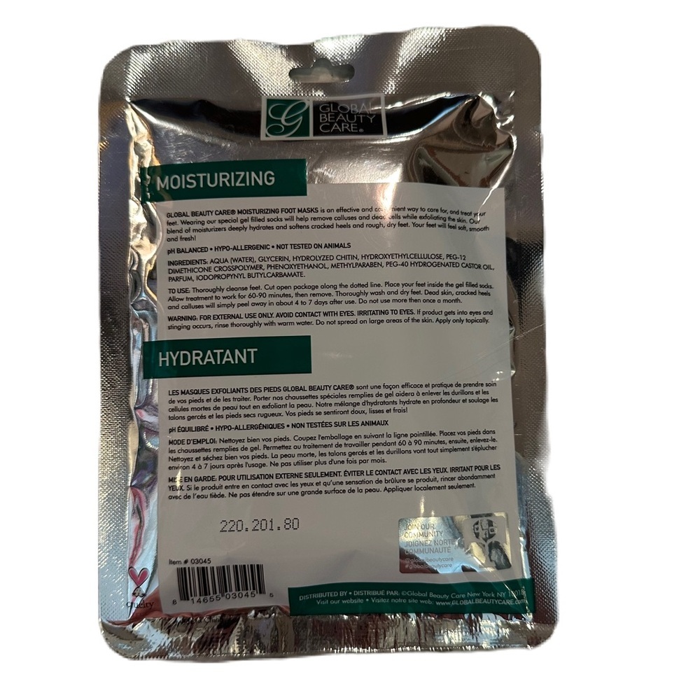 Global Beauty Care Moisturizing Foot Mask Treatment 1 Pair - Picture 2 of 2